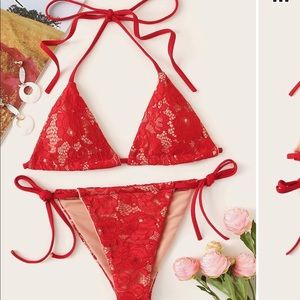 SHEIN Red Lace Swim Suit